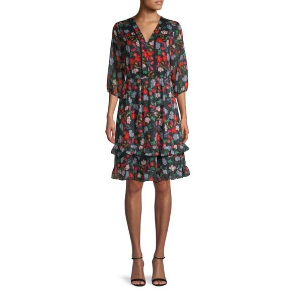 Nanette Lepore Dresses & Skirts - Nanette Lepore Floral-Print V-Neck Chiffon Dress size 2 Romantic Party EUC Flowy